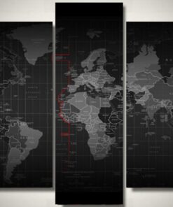 No Frame Time Zone World Map Office Five Piece Canvas Multi Panel Home Decor Art