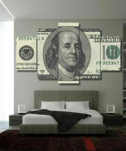 No Frame $100 Bill Money Benjamin Five Piece Canvas Multi Panel Home Decor Art 5