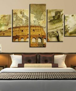No Frame Rome Colosseum Rustic Map Five Piece Canvas Multi Panel Home Decor Art