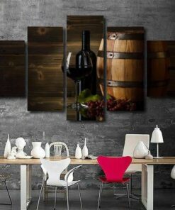No Frame Red Wine Barrels Rustic Five Piece Canvas Multi Panel Home Decor Art