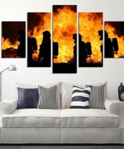No Frame Firefighters Flame Dept. Five Piece Canvas Multi Panel Home Decor Art