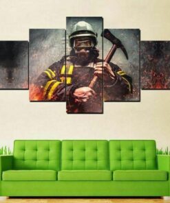 No Frame Firefighter Axe Hero Five Piece Canvas Multi Panel Home Decor Art