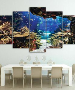 No Frame Tropical Fish Coral Ocean Five Piece Canvas Multi Panel Home Decor Art