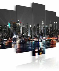No Frame New York City Skyline Five Piece Canvas Multi Panel Home Decor Art