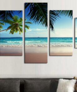 No Frame Palm Trees Beach Ocean Five Piece Canvas Multi Panel Home Decor Art