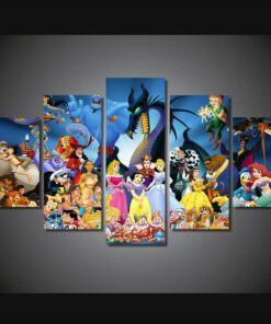 No Frame Kids Room Disney Characters Five Piece Canvas Multi Panel Home Decor Art