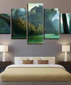 No Frame Shipwreck Ocean Rustic Five Piece Canvas Multi Panel Home Decor Art