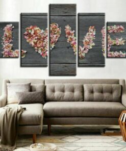 No Frame Love Flowers Barnwood Style Five Piece Canvas Multi Panel Home Decor Art