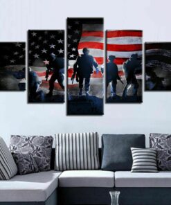 No Frame Soldiers Flag Patriotic Five Piece Canvas Multi Panel Home Decor Art 5