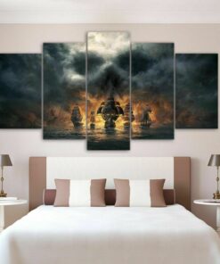 No Frame Skull Ocean Ships Pirate Five Piece Canvas Multi Panel Home Decor Art