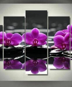 No Frame Pink Orchid Flowers Five Piece Canvas Multi Panel Home Decor Art
