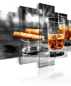 No Frame Cigar Whiskey Cocktail Five Piece Canvas Multi Panel Home Decor Art 5