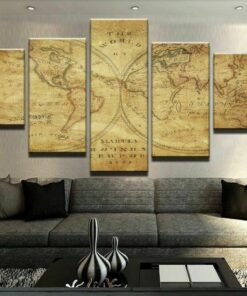 No Frame Rustic Old World Map Five Piece Canvas Multi Panel Home Decor Art 5