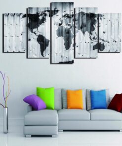 No Frame World Map Rustic Wood Lk Five Piece Canvas Multi Panel Home Decor Art 5