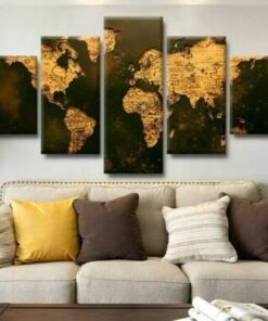 No Frame Old World Rustic Map Five Piece Canvas Multi Panel Home Decor Art 5