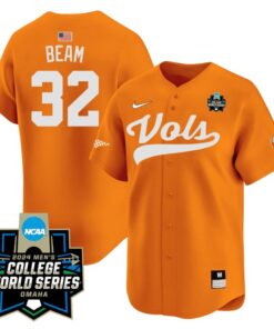 Drew Beam Jersey #32 Tennessee Volunteers 2024 College World Series Patch NCAA Baseball Orange