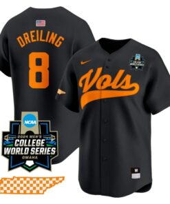 Dylan Dreiling Jersey #8 Tennessee Volunteers 2024 College World Series NCAA Baseball Black