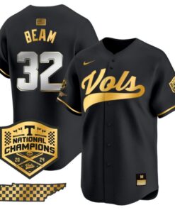 Drew Beam Jersey #32 Tennessee Volunteers Baseball 2024 Champions Vapor Premier Limited Black Gold
