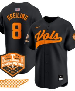 Dylan Dreiling Jersey #8 Tennessee Volunteers Baseball 2024 Champions Vapor Premier Black