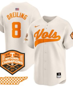 Dylan Dreiling Jersey #8 Tennessee Volunteers Baseball 2024 Champions Vapor Premier Cream