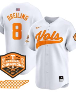 Dylan Dreiling Jersey #8 Tennessee Volunteers Baseball 2024 Champions Vapor Premier White