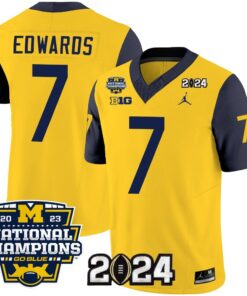 Donovan Edwards Jersey Michigan Wolverines Vapor Limited Football 2024 Champions Patch Navy Sleeves