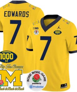 Donovan Edwards Jersey #7 Michigan Wolverines Vapor Stitched 1000 Wins Rose Bowl Patch Maize