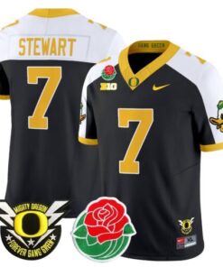 Evan Stewart Jersey #7 Oregon Ducks 2025 Rose Bowl Game Patch Vapor Black Alternate