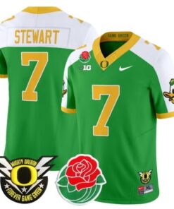 Evan Stewart Jersey #7 Oregon Ducks 2025 Rose Bowl Game Patch Vapor Green Alternate