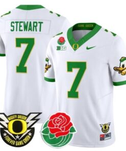 Evan Stewart Jersey #7 Oregon Ducks 2025 Rose Bowl Game Patch Vapor White