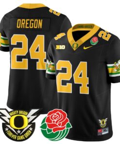 Oregon Jersey #24 Oregon Ducks 2024 Rose Bowl Patch Football Stitched Black