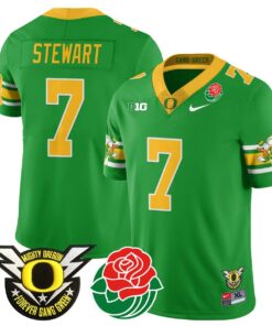 Evan Stewart Jersey #7 Oregon Ducks 2024 Rose Bowl Patch Football Green