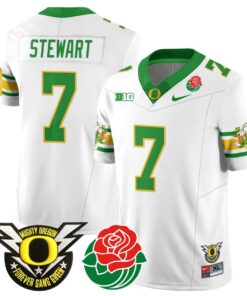 Evan Stewart Jersey #7 Oregon Ducks 2024 Rose Bowl Patch Football White
