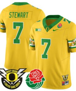 Evan Stewart Jersey #7 Oregon Ducks 2024 Rose Bowl Patch Football Yellow