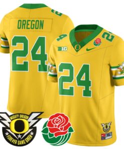 Oregon Jersey #24 Oregon Ducks 2024 Rose Bowl Patch Football Stitched Yellow