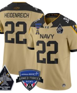 Eli Heidenreich Jersey #22 Navy Midshipmen 2025 Armed Forces Bowl Football Gold