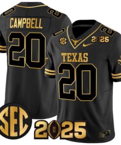 Earl Campbell Jersey #20 Texas Longhorns 2025 CFP Final Patch Black Gold