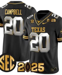 Earl Campbell Jersey #20 Texas Longhorns 2025 CFP Final Patch Black Limited