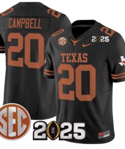 Earl Campbell Jersey #20 Texas Longhorns 2025 CFP Final Patch Black
