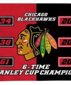 Chicago Blackhawks 6x Stanley Cups Champs Flag 3X5Ft Polyester Digital Print Banner USA