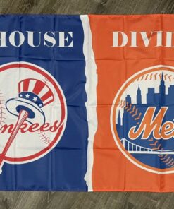 New York Yankees vs Mets House Divided Flag 3x5 ft Sports Banner Man-Cave