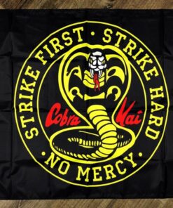 Cobra Kai Strike First Karate Kid Flag 3x5 ft Black Movie Banner Man-Cave Garage