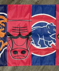 Chicago Bears Cubs Blackhawks Bulls Flag 3x5 ft Sports Black Banner Man-Cave New