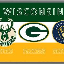 Milwaukee Bucks, Brewers, Green bay Packers Flag 90x150cm 3x5ft Wisconsin Banner