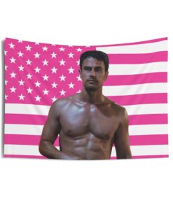 Theo James Shirtless Tapestries, Theo James Pink Flag, Theo James Indoor Wall Tapestries