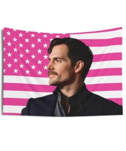 Henry Cavill's gorgeous jaw line Tapestries, Henry Cavill Pink Flag, Henry Cavill Indoor Wall Tapestries
