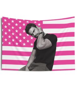 Theo James Tapestries, Theo James Black And White Pink Flag, Theo James Indoor Wall Tapestries