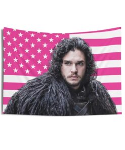 Jon Snow Messy Hair Tapestries, Jon Snow Pink Flag, Kit Harington as Jon Snow Indoor Wall Tapestries