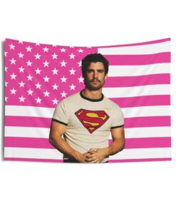 David Corenswet retro logo Tapestries, David Corenswet Pink Flag, David Corenswet Indoor Wall Tapestries