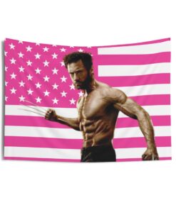 Shirtless Wolverine Tapestries, Wolverine Pink Flag, Hugh Jackman as Wolverine Indoor Wall Tapestries